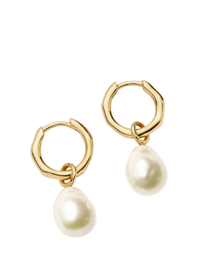 Missoma 14ct gold pearl hoop earrings, UK version