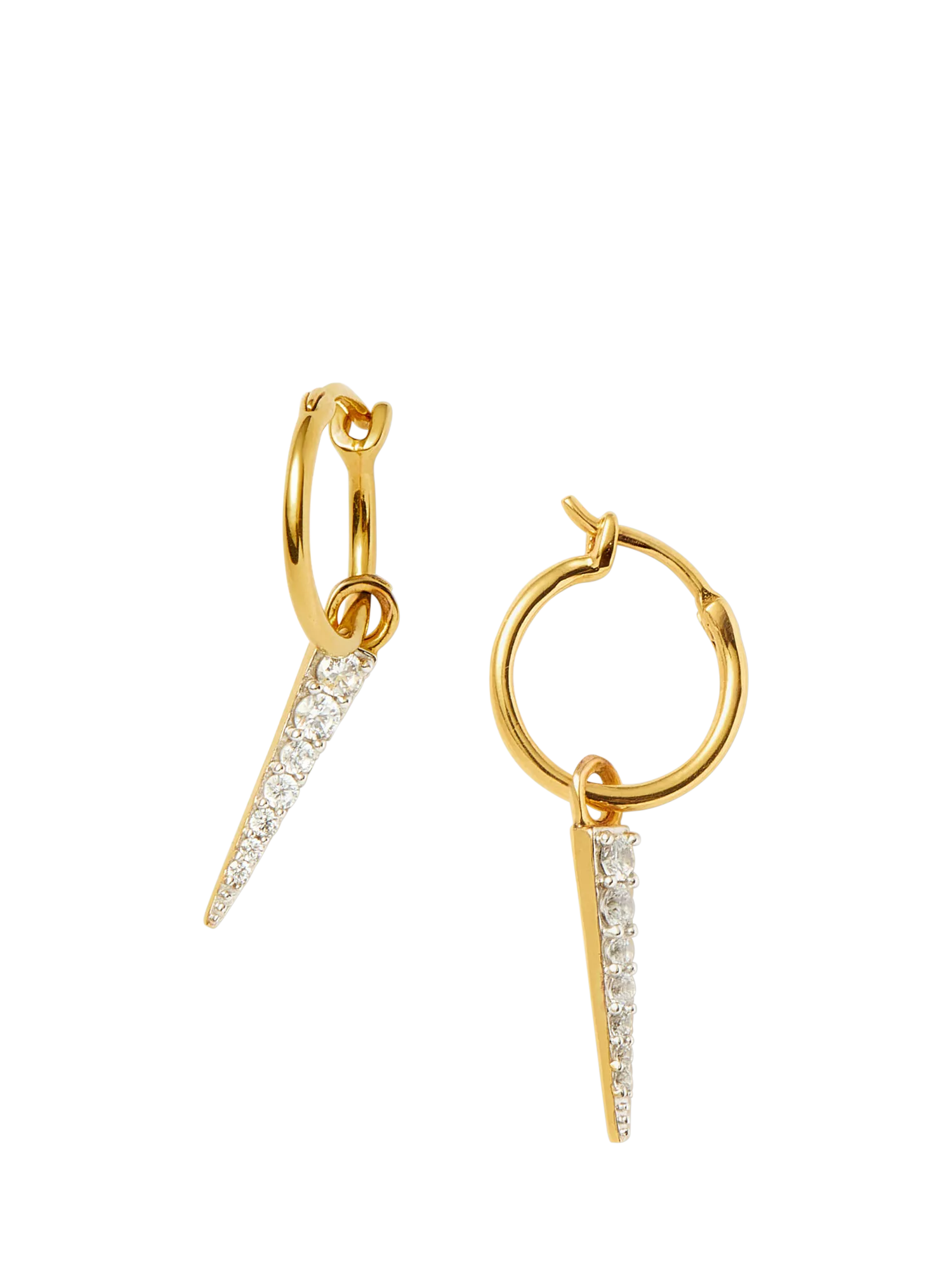 Missoma spike drop charm hoop earrings with cubic zirconia, imported from the UK