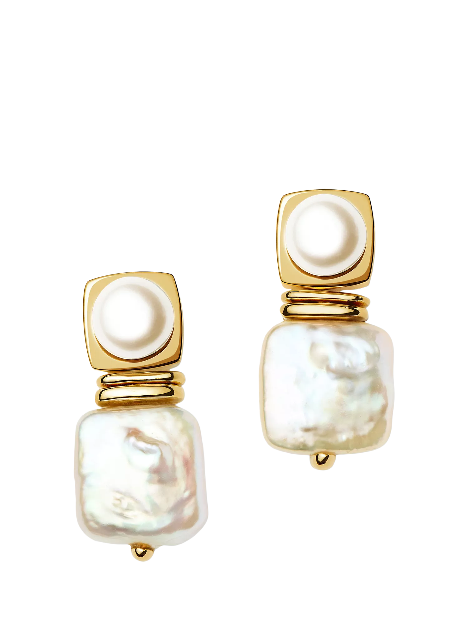 Missoma square pearl earrings in gold plate, imported from the UK