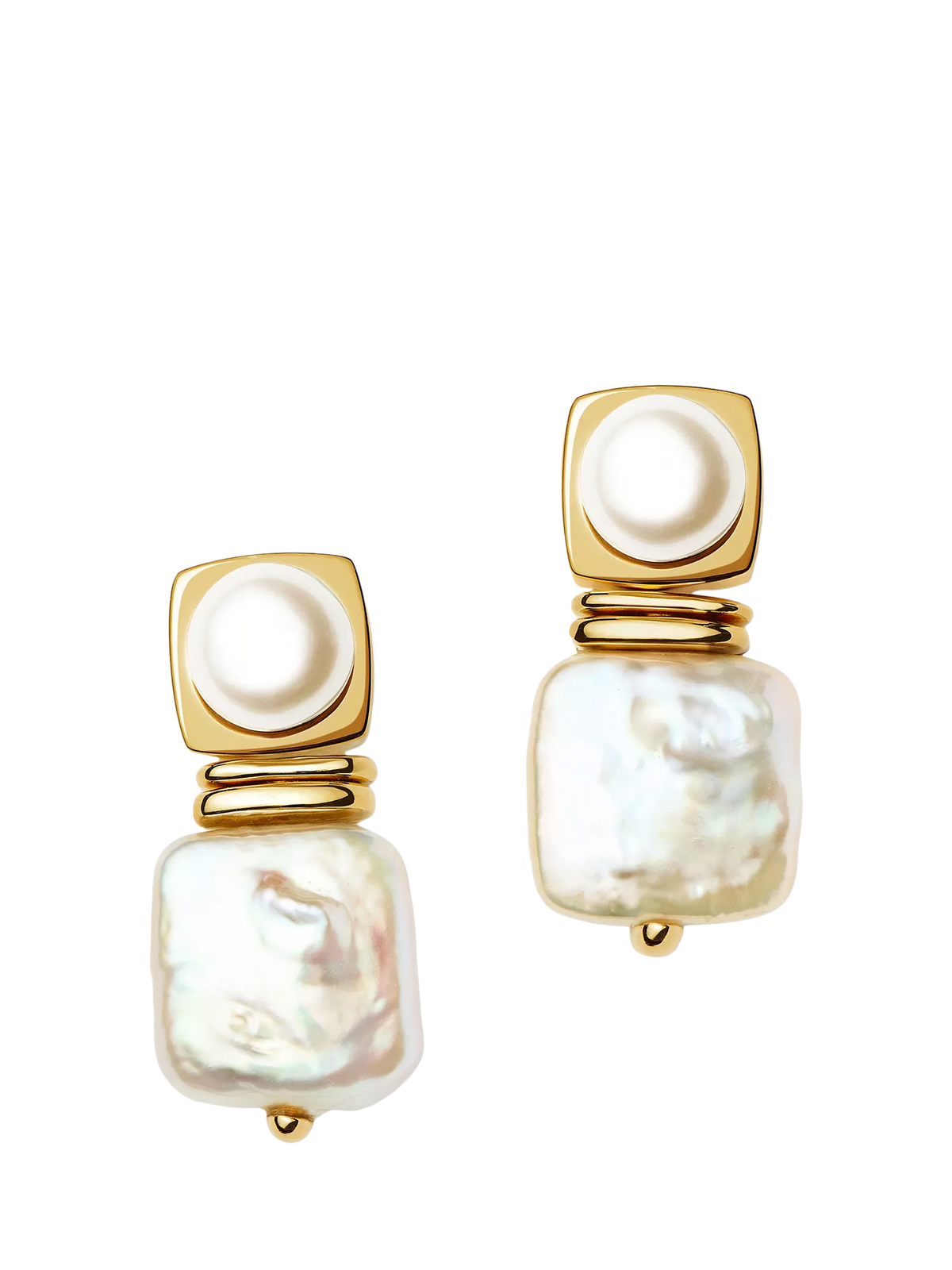 Missoma square pearl earrings in gold plate, imported from the UK
