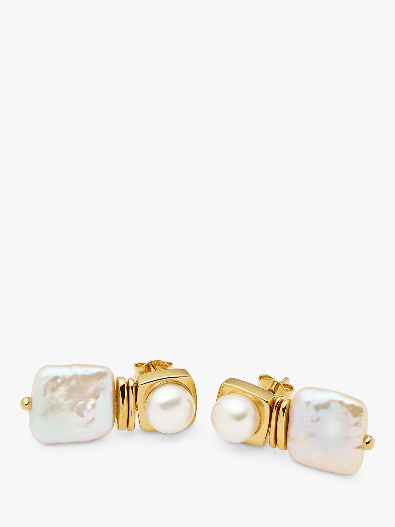 Missoma square pearl earrings in gold plate, imported from the UK