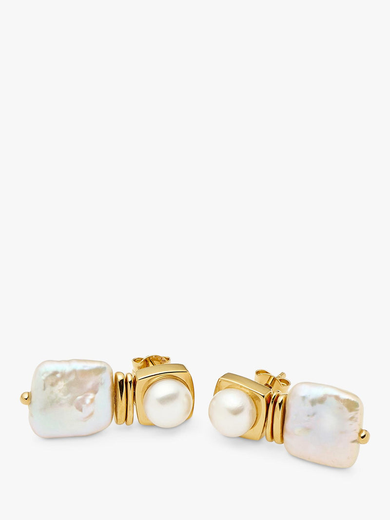 Missoma square pearl earrings in gold plate, imported from the UK