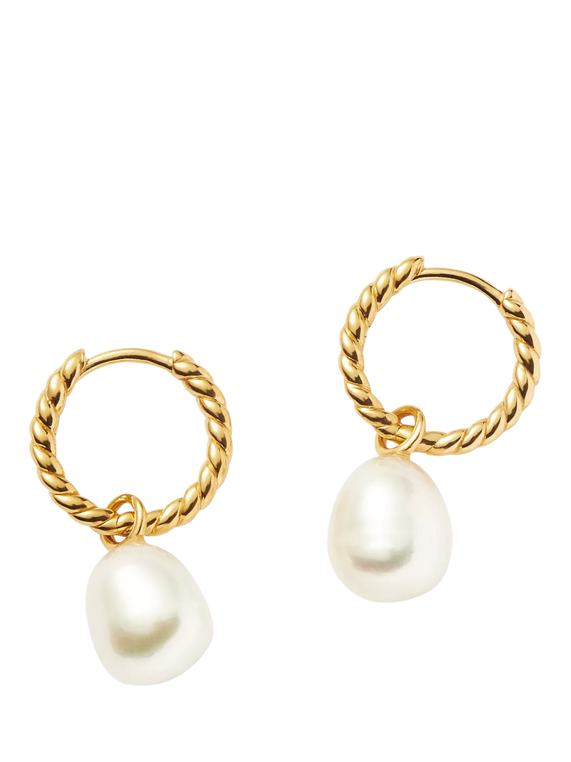 Missoma small twisted drop hoop earrings with pearl charm, UK version