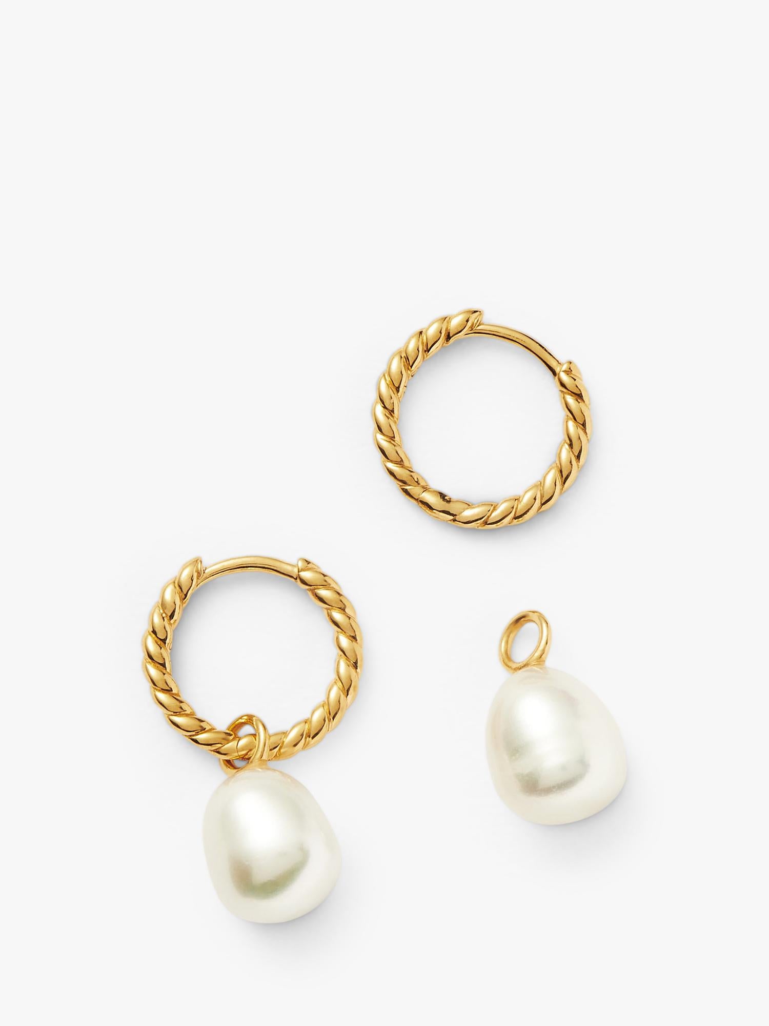 Missoma small twisted drop hoop earrings with pearl charm, UK version