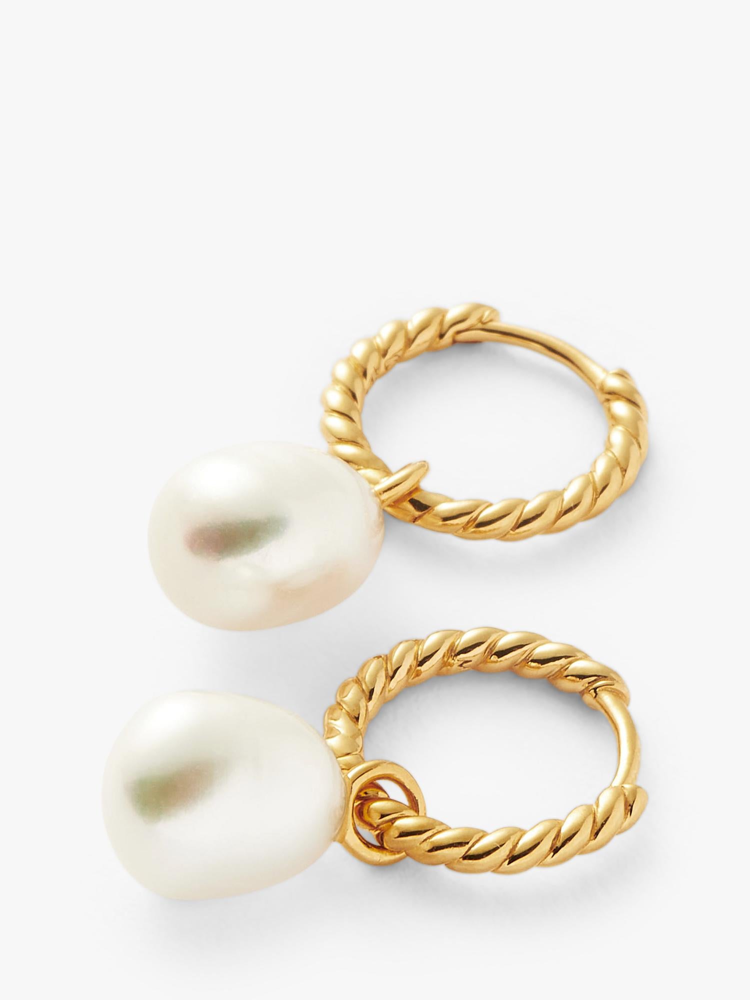 Missoma small twisted drop hoop earrings with pearl charm, UK version