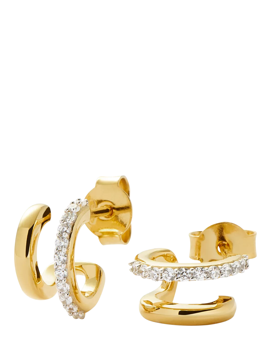 Missoma gold double huggie hoop earrings with cubic zirconia, UK version