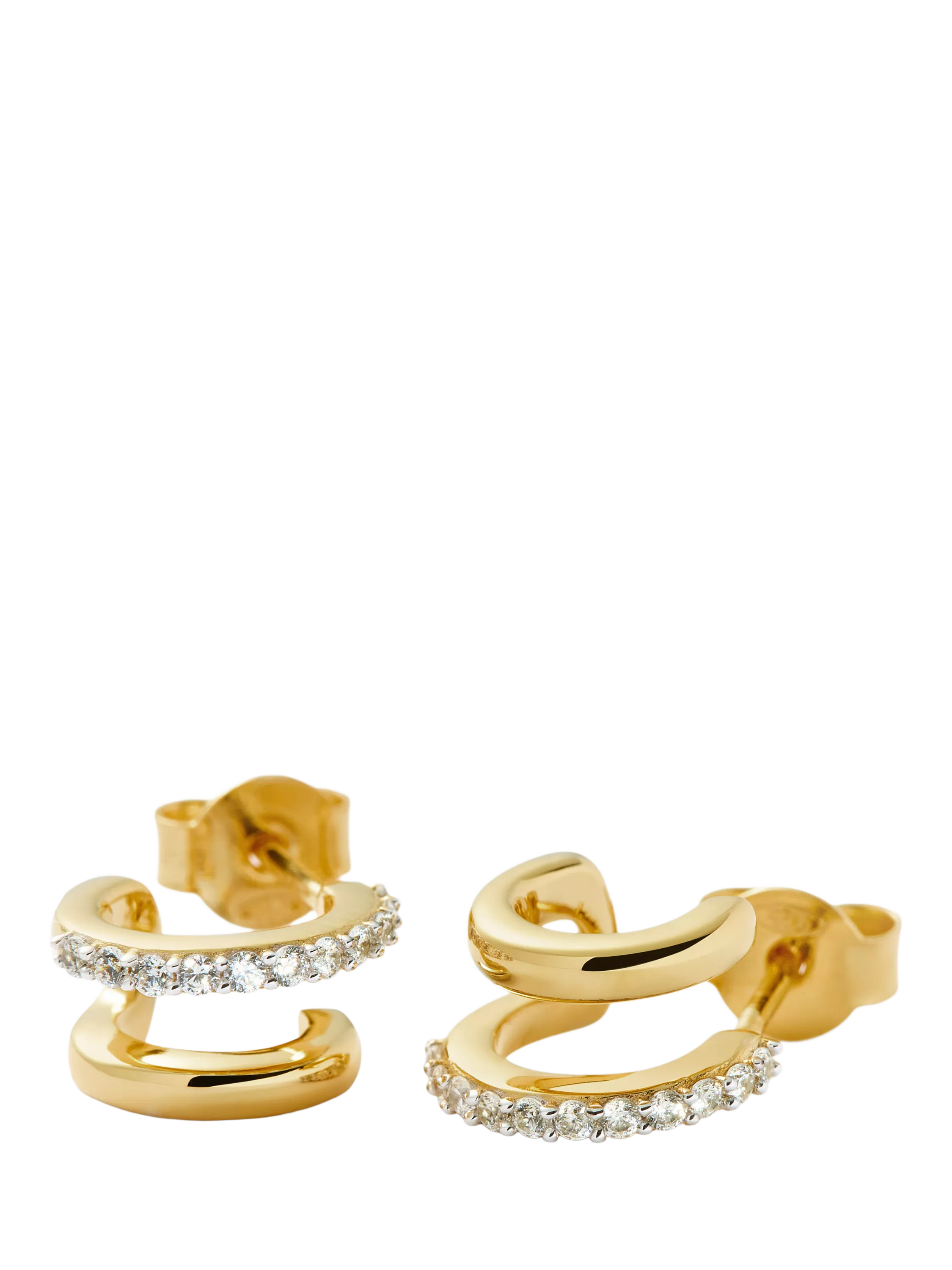 Missoma gold double huggie hoop earrings with cubic zirconia, UK version