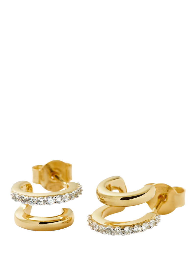 Missoma gold double huggie hoop earrings with cubic zirconia, UK version