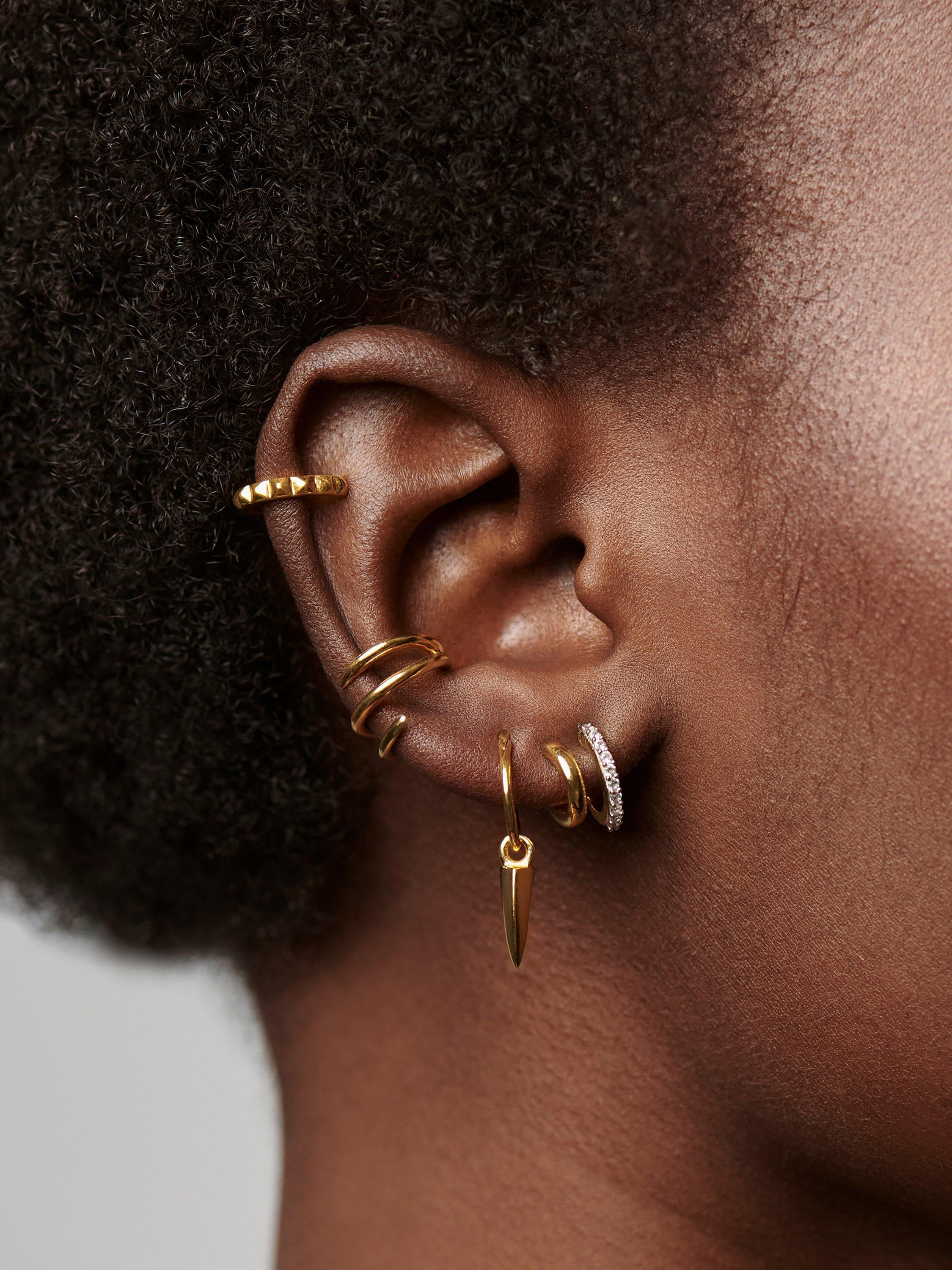 Missoma gold double huggie hoop earrings with cubic zirconia, UK version