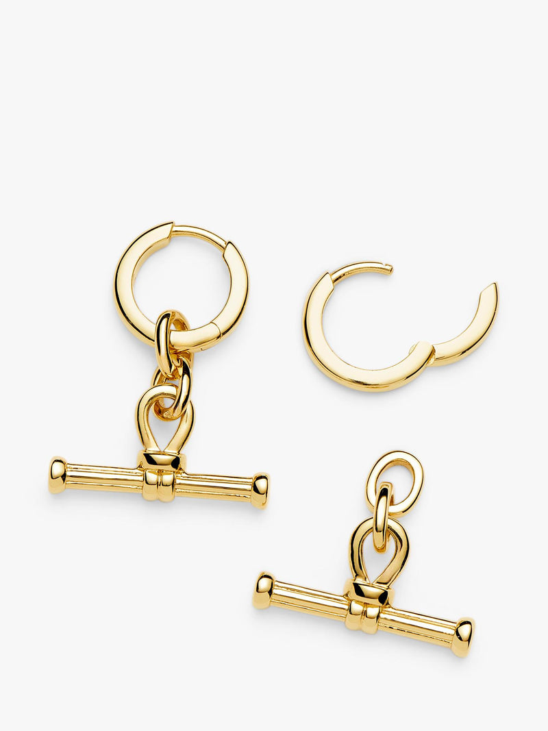 Missoma huggie hoop earrings with removable T-bar charms (British brand)