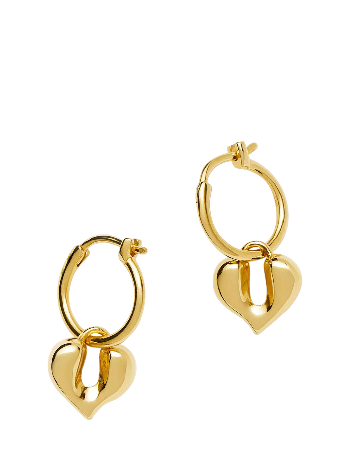 Missoma heart charm hoop earrings with liquid heart motif, imported from the UK