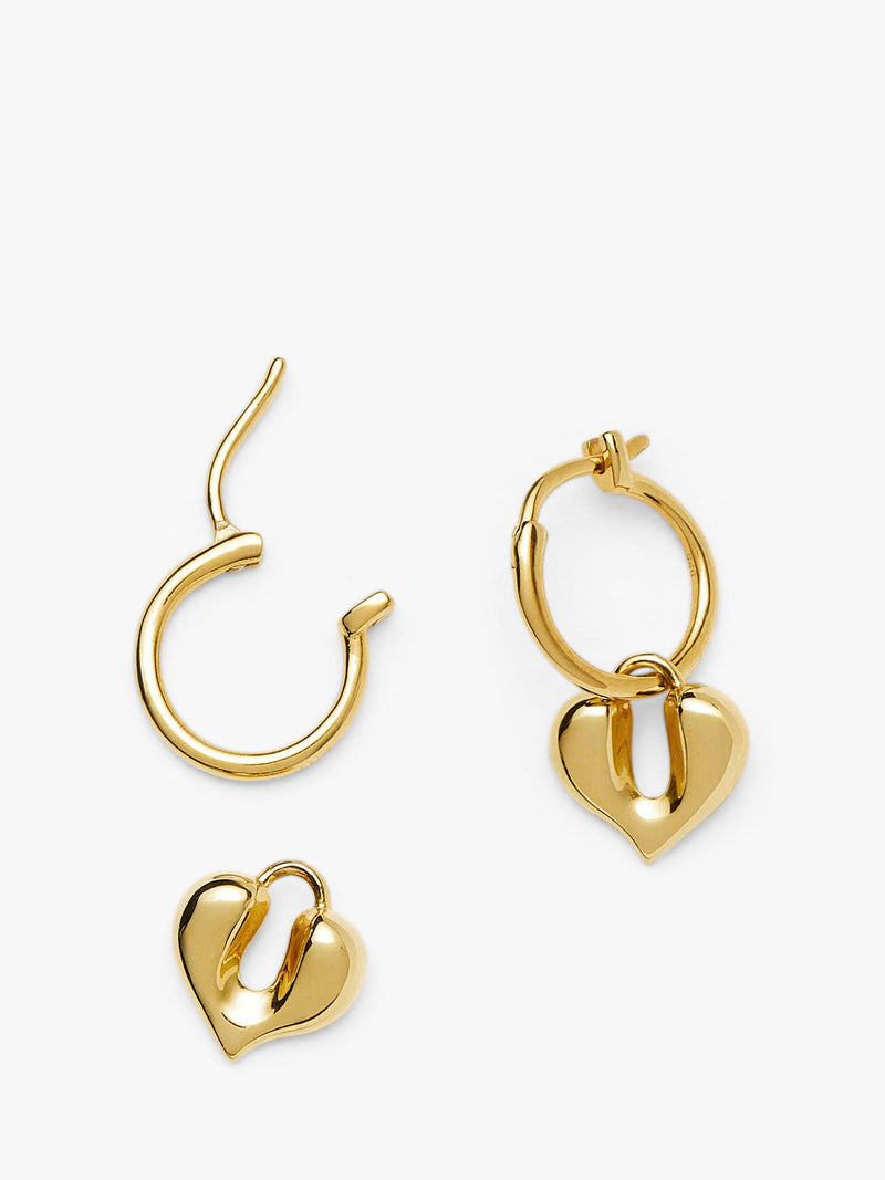 Missoma heart charm hoop earrings with liquid heart motif, imported from the UK