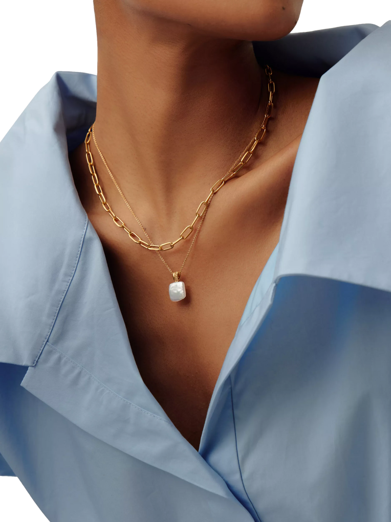 Missoma Square Baya pendant necklace gold pearl - British product