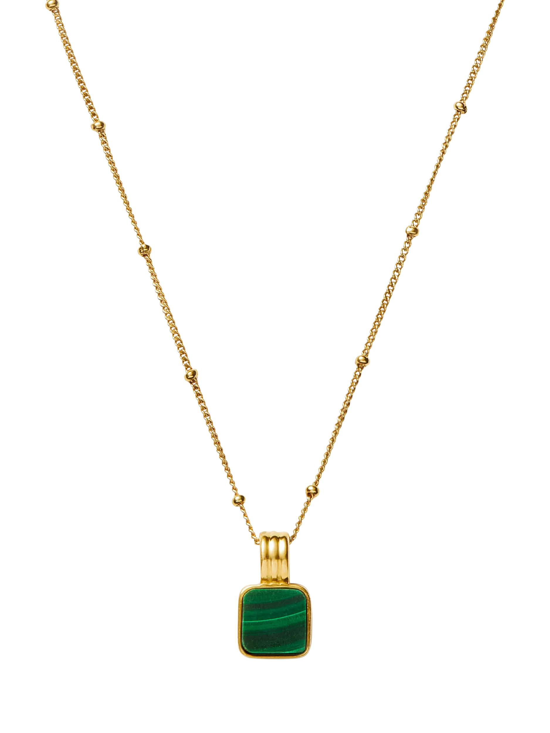 Missoma square malachite pendant necklace gold 45cm chain (British brand)