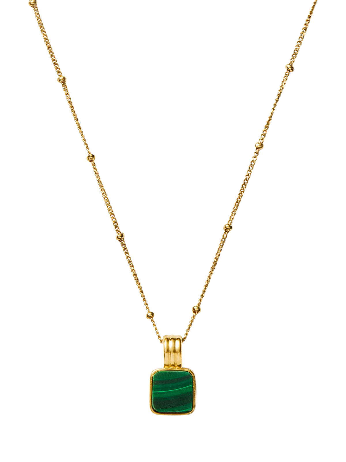 Missoma square malachite pendant necklace gold 45cm chain (British brand)