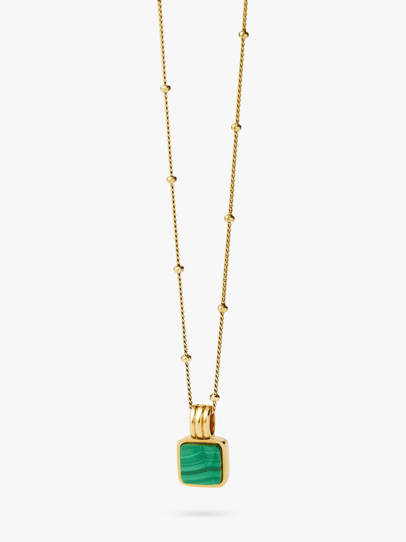 Missoma square malachite pendant necklace gold 45cm chain (British brand)