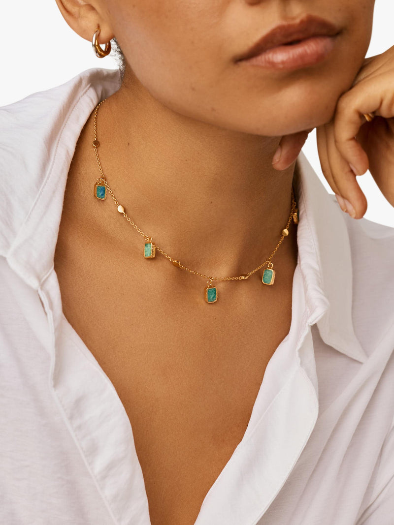 Missoma Lena Charm Choker necklace with amazonite, gold plated (British brand)