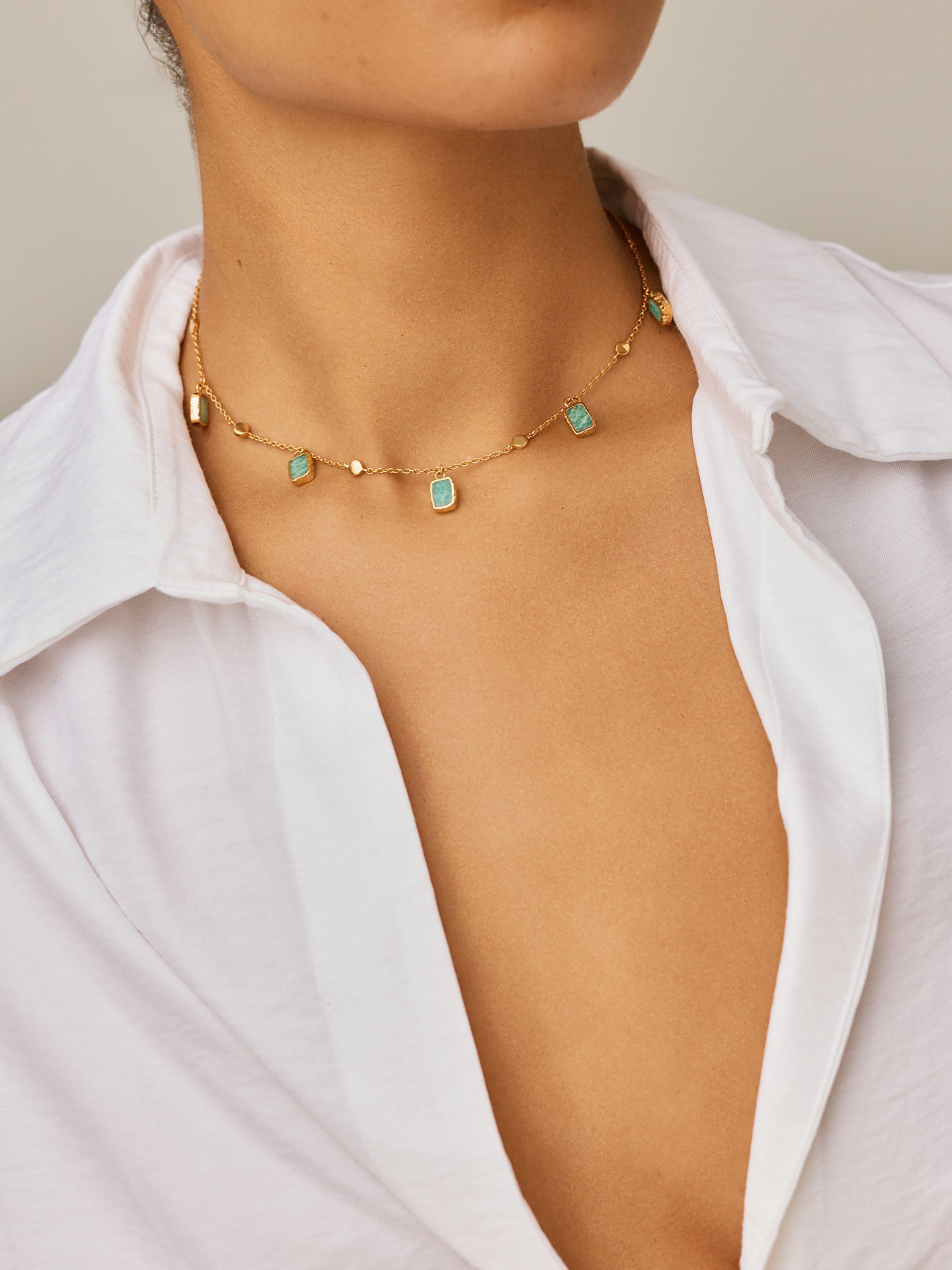 Missoma Lena Charm Choker necklace with amazonite, gold plated (British brand)