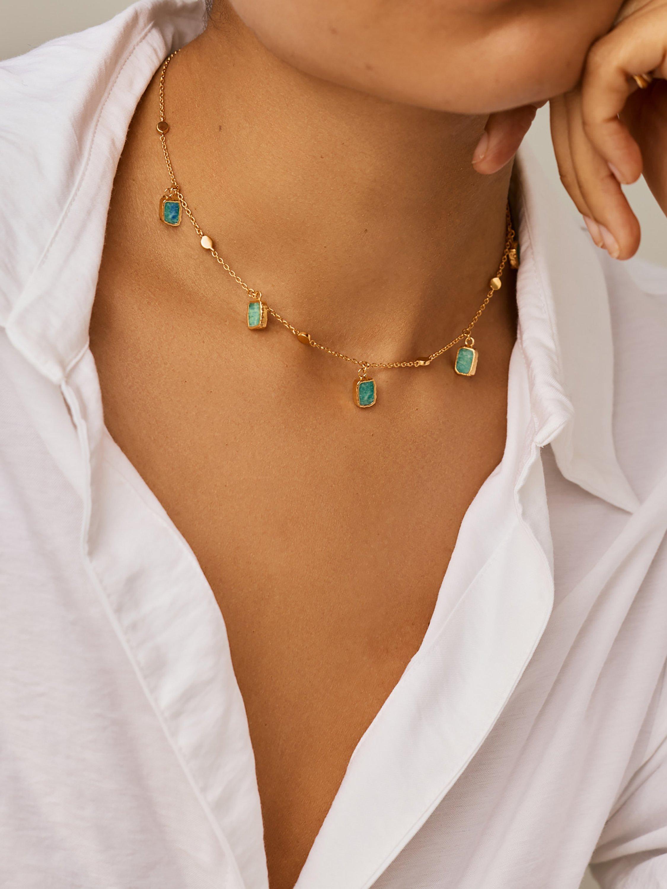 Missoma Lena Charm Choker necklace with amazonite, gold plated (British brand)
