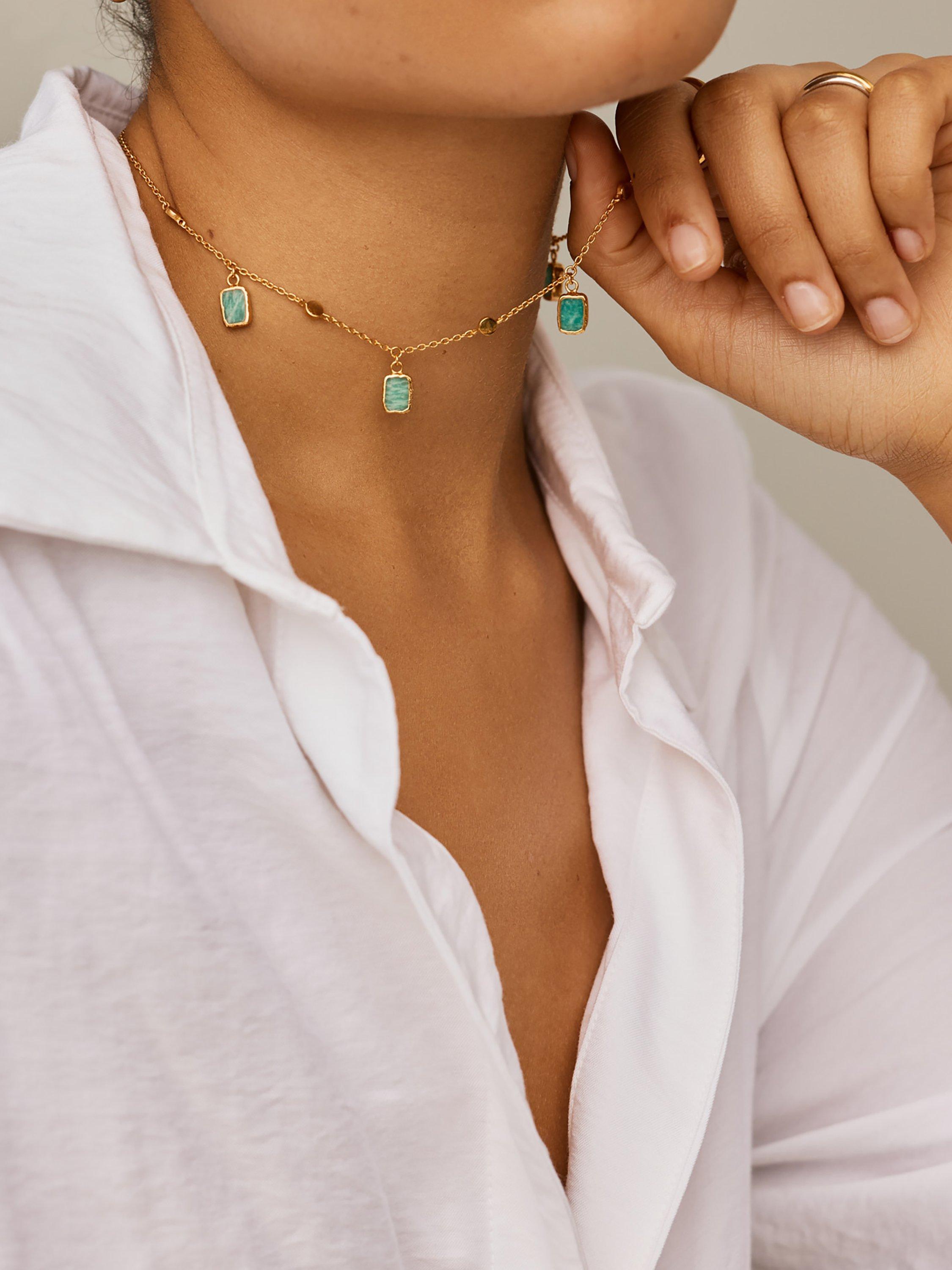 Missoma Lena Charm Choker necklace with amazonite, gold plated (British brand)
