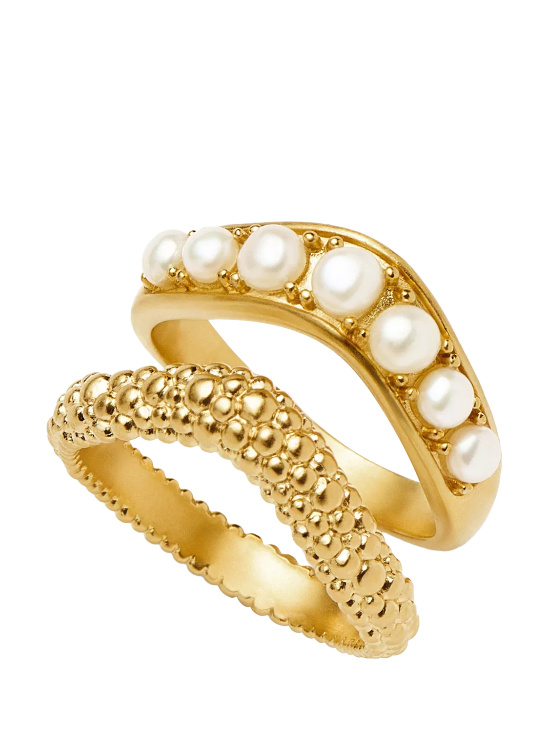Missoma Baya Textured Pearl Stacking Ring Set Pack of 2 (British brand)
