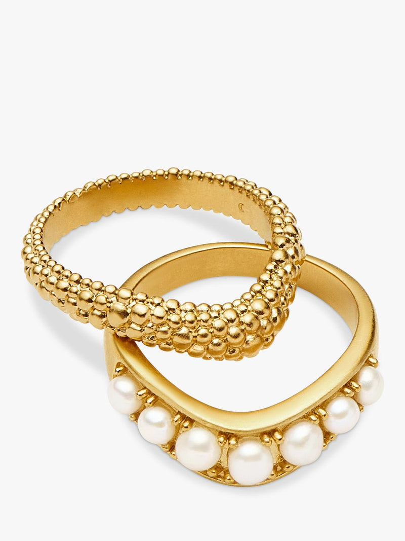 Missoma Baya Textured Pearl Stacking Ring Set Pack of 2 (British brand)