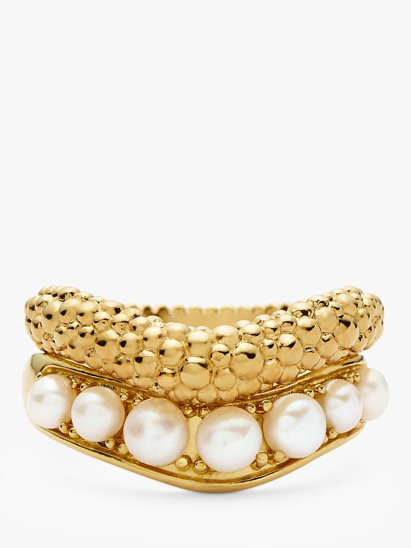 Missoma Baya Textured Pearl Stacking Ring Set Pack of 2 (British brand)