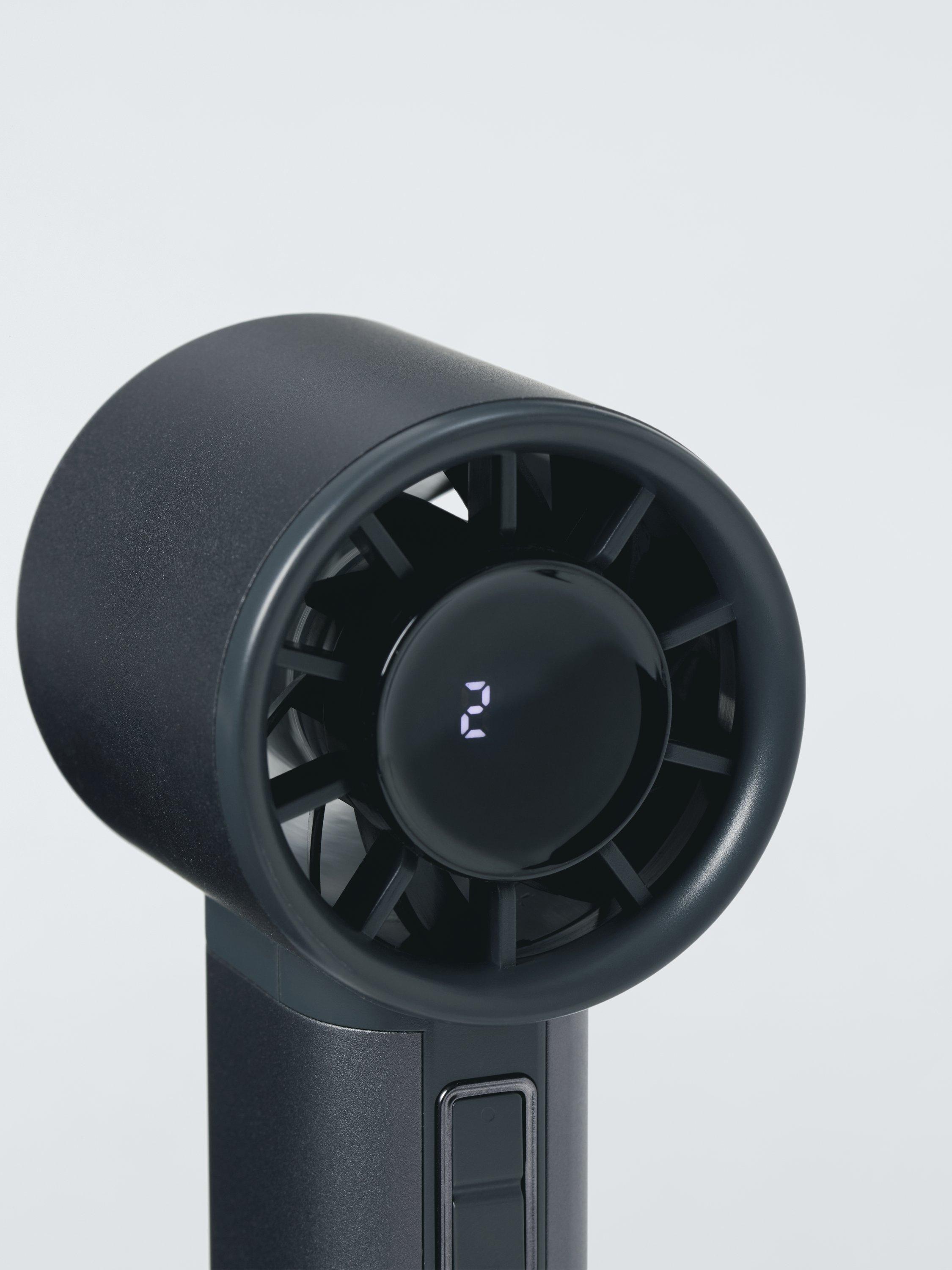 John Lewis handheld fan with aluminium casing, imported from the UK
