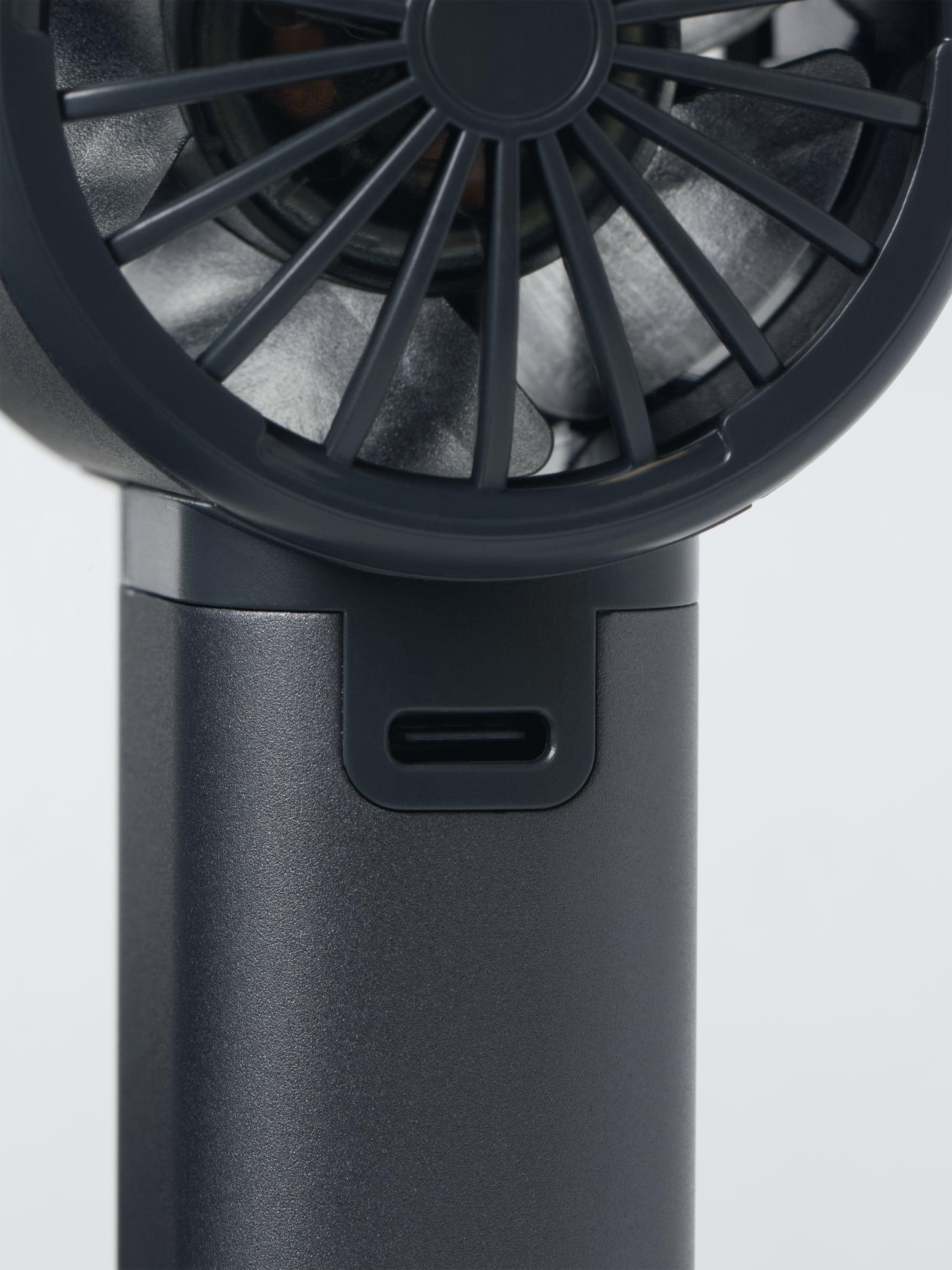 John Lewis handheld fan with aluminium casing, imported from the UK