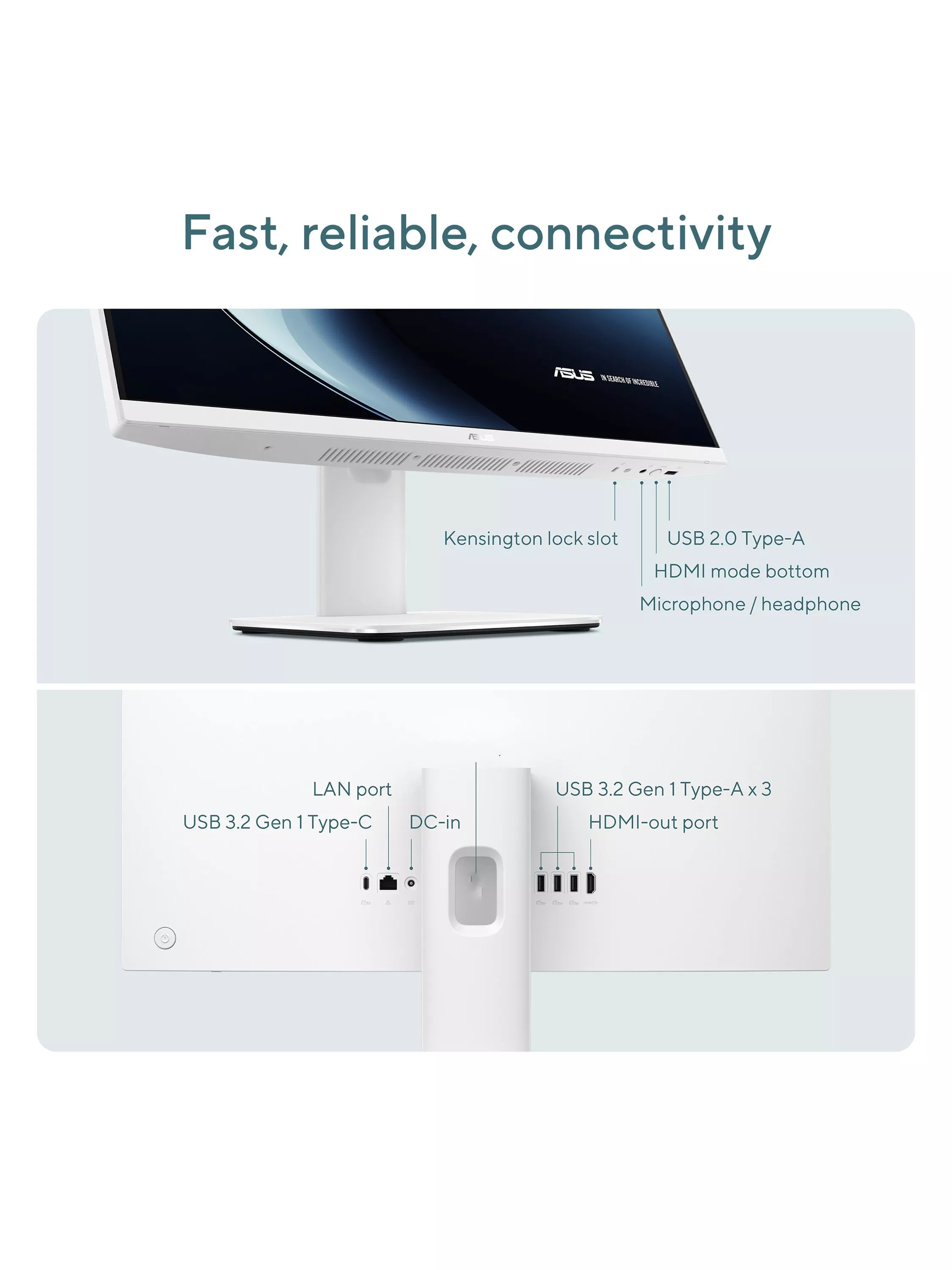 ASUS V400 AiO all-in-one desktop PC, 23.8-inch, white, imported from the UK