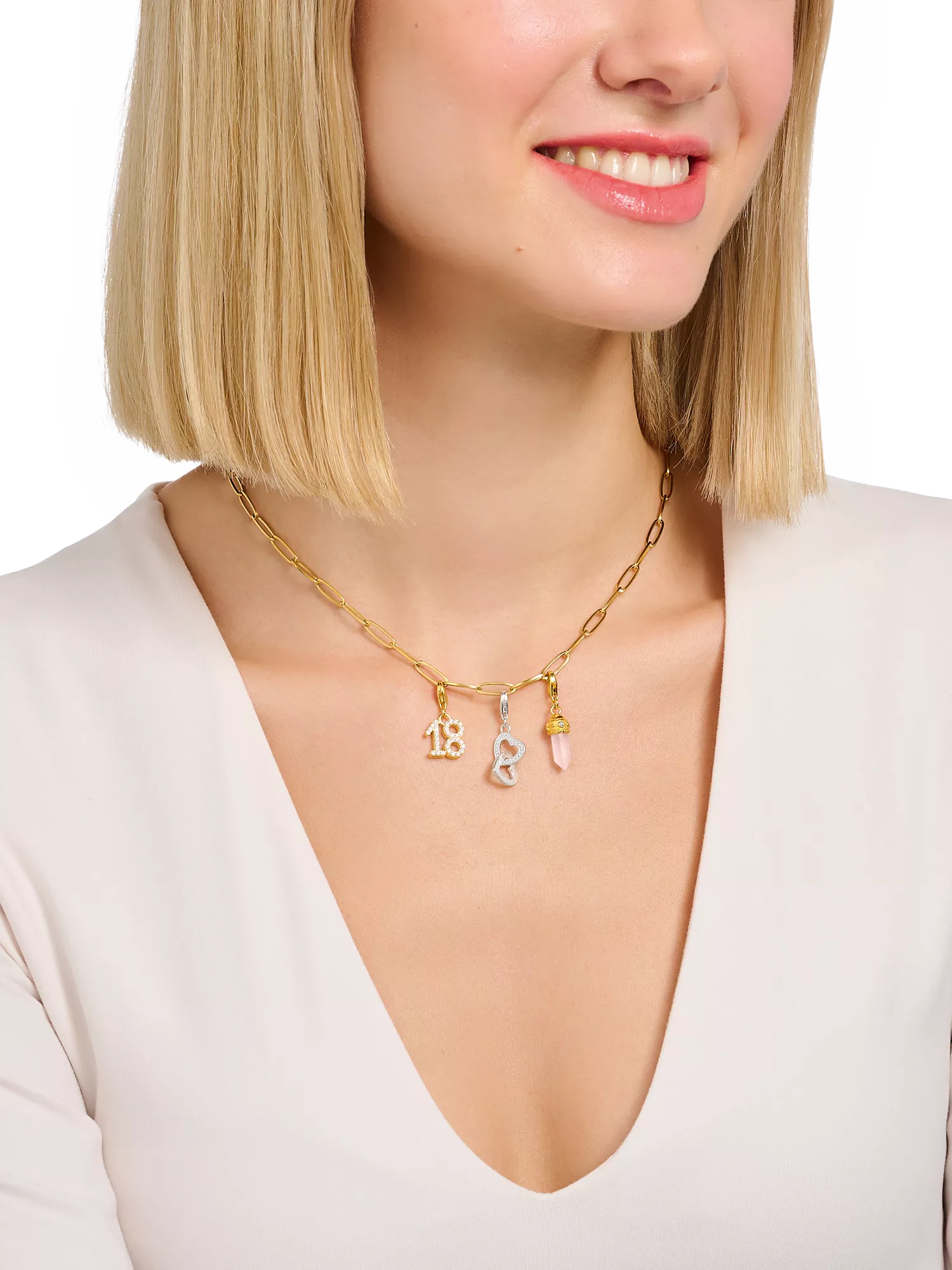 THOMAS SABO double heart crystal charm in silver - British product