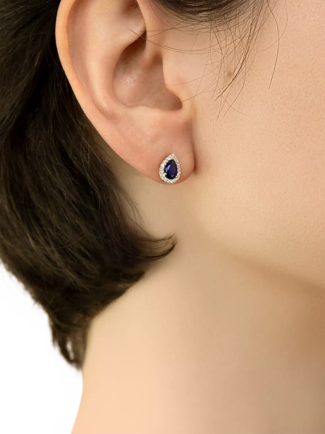 IBB blue cubic zirconia pear stud earrings (British brand)