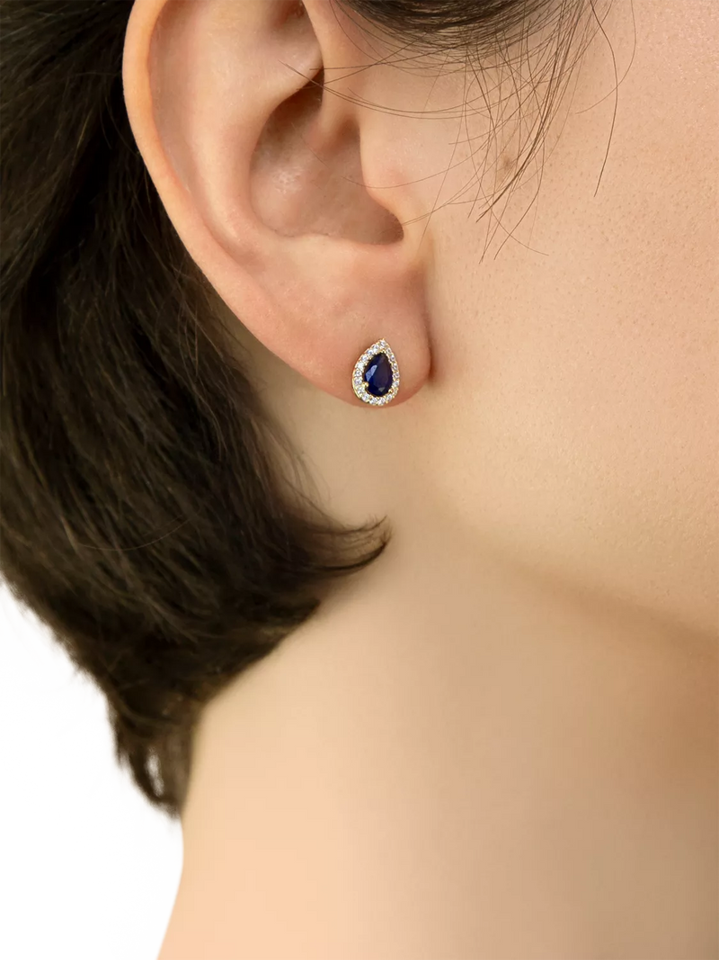 IBB blue cubic zirconia pear stud earrings (British brand)