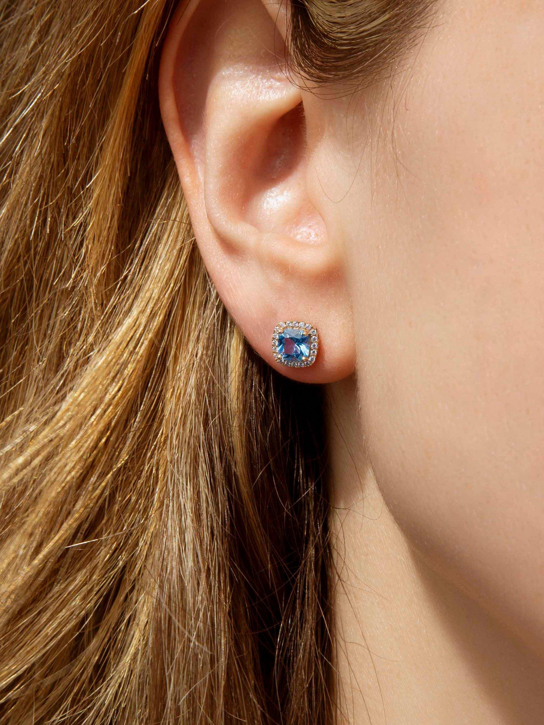 IBB blue topaz cubic zirconia square stud earrings 6mm (British brand)