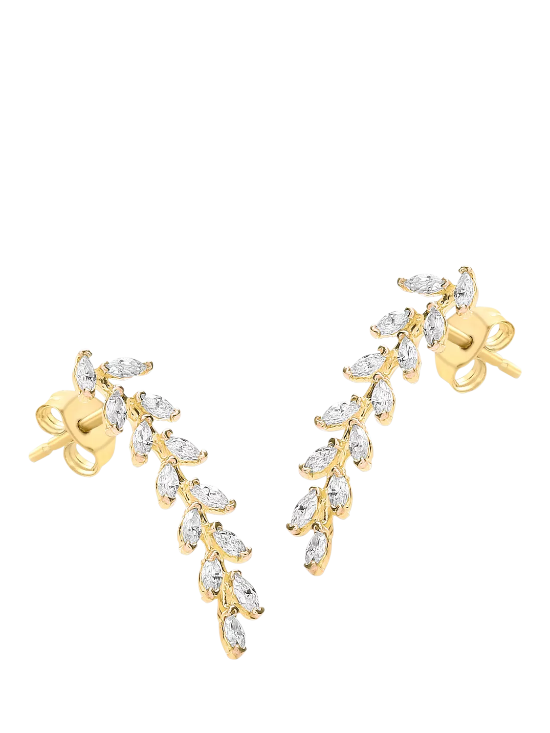 IBB 9ct yellow gold crystal leaf drop earrings - British product