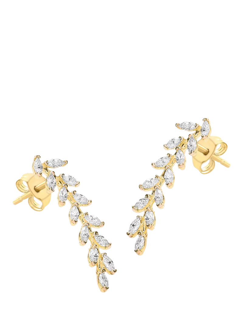 IBB 9ct yellow gold crystal leaf drop earrings - British product
