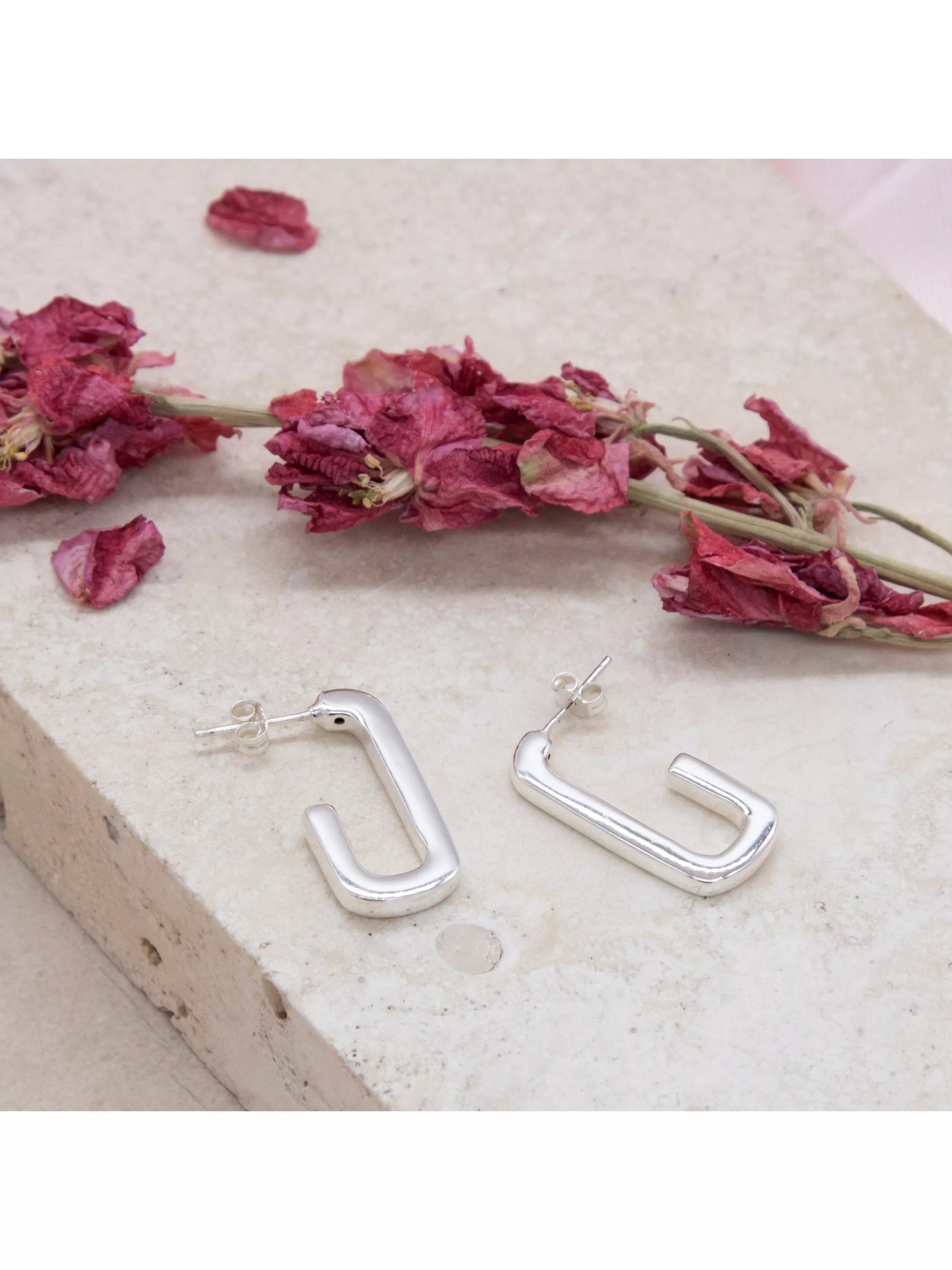 IBB sterling silver rectangular half hoop earrings 25mm, imported from the UK