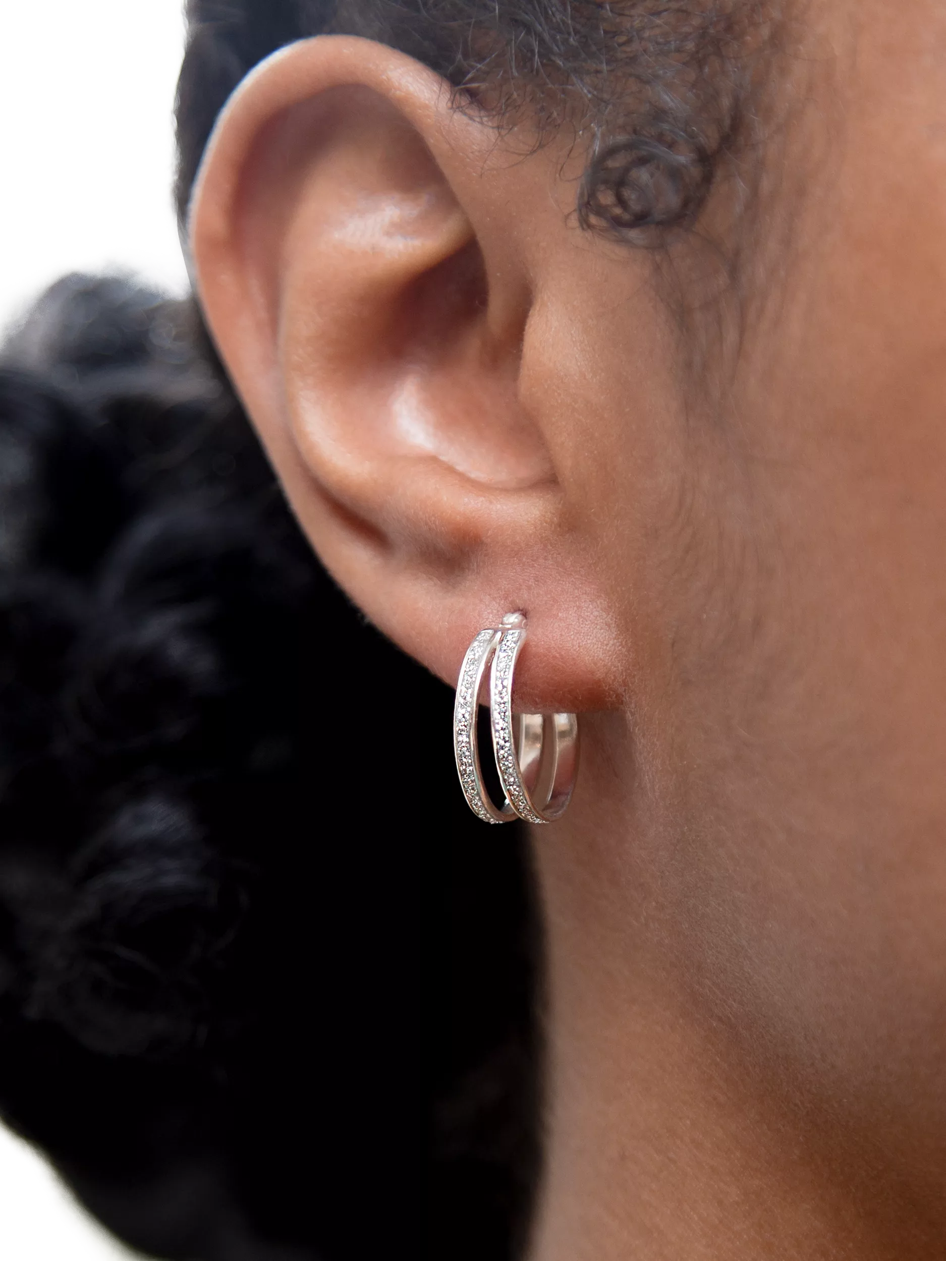 IBB sterling silver double hoop stardust earrings, UK version