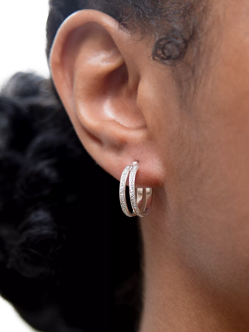 IBB sterling silver double hoop stardust earrings, UK version