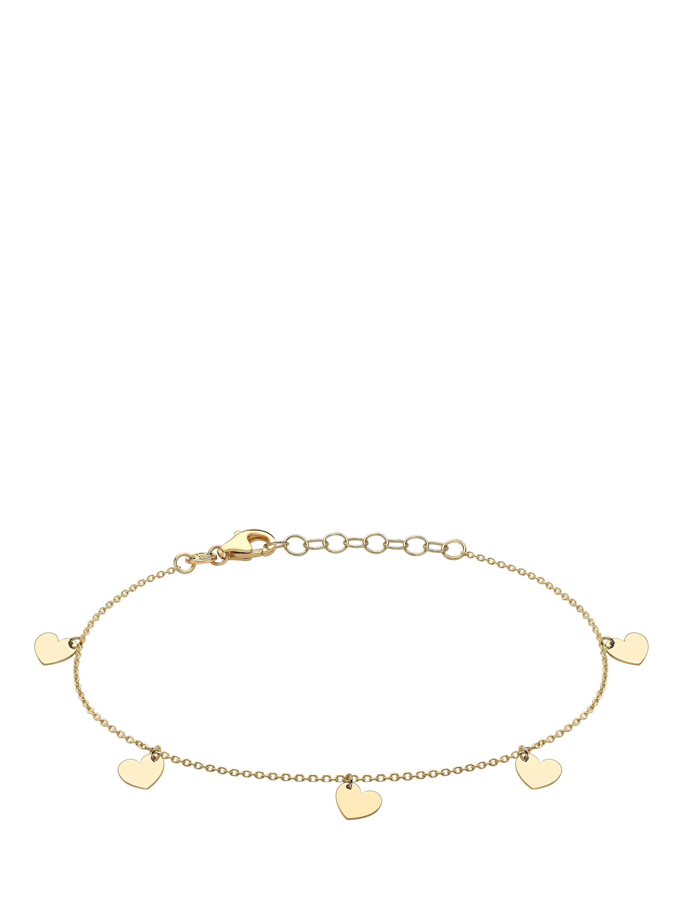 IBB 9ct yellow gold heart charm bracelet, UK version