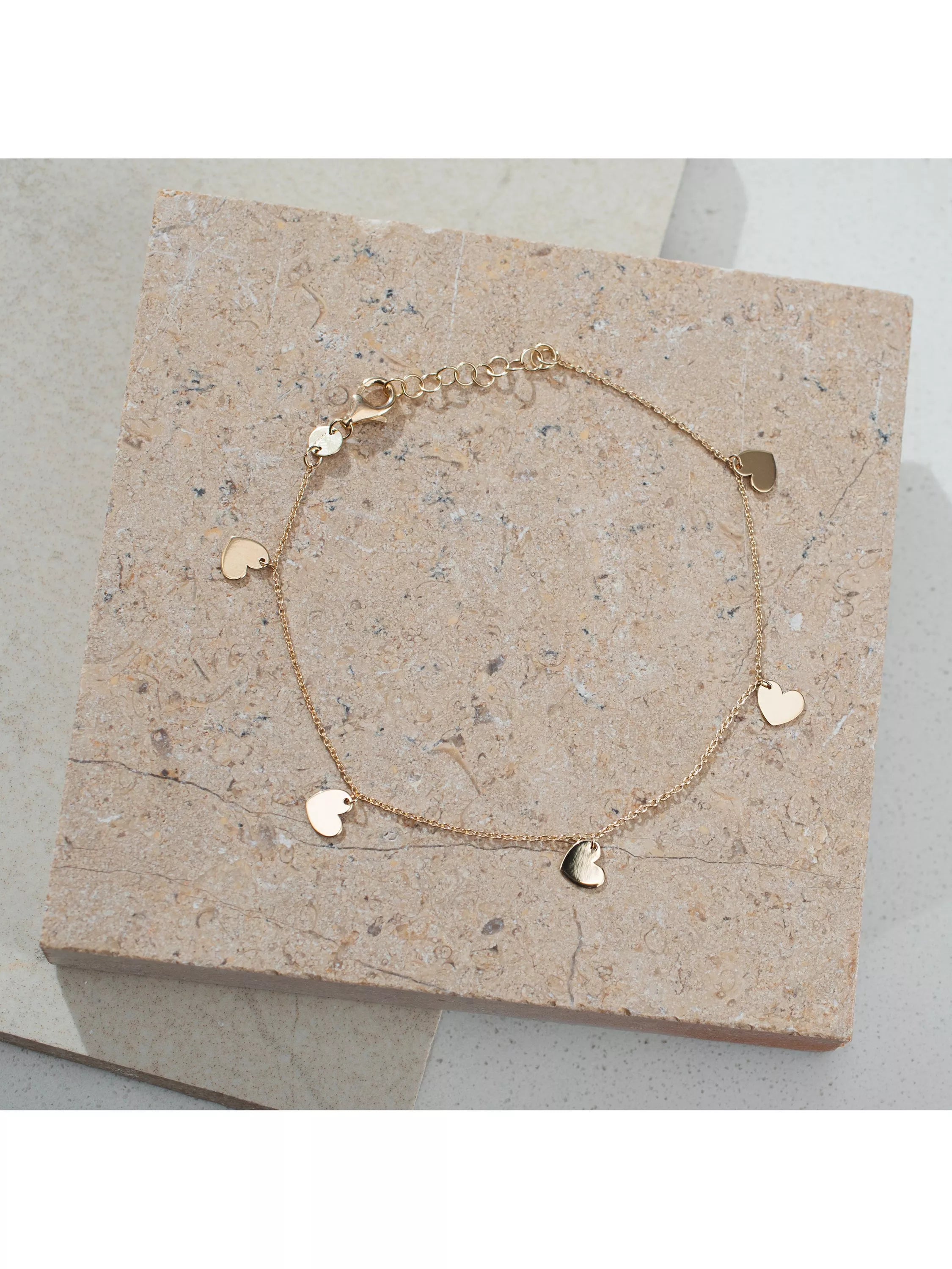 IBB 9ct yellow gold heart charm bracelet, UK version