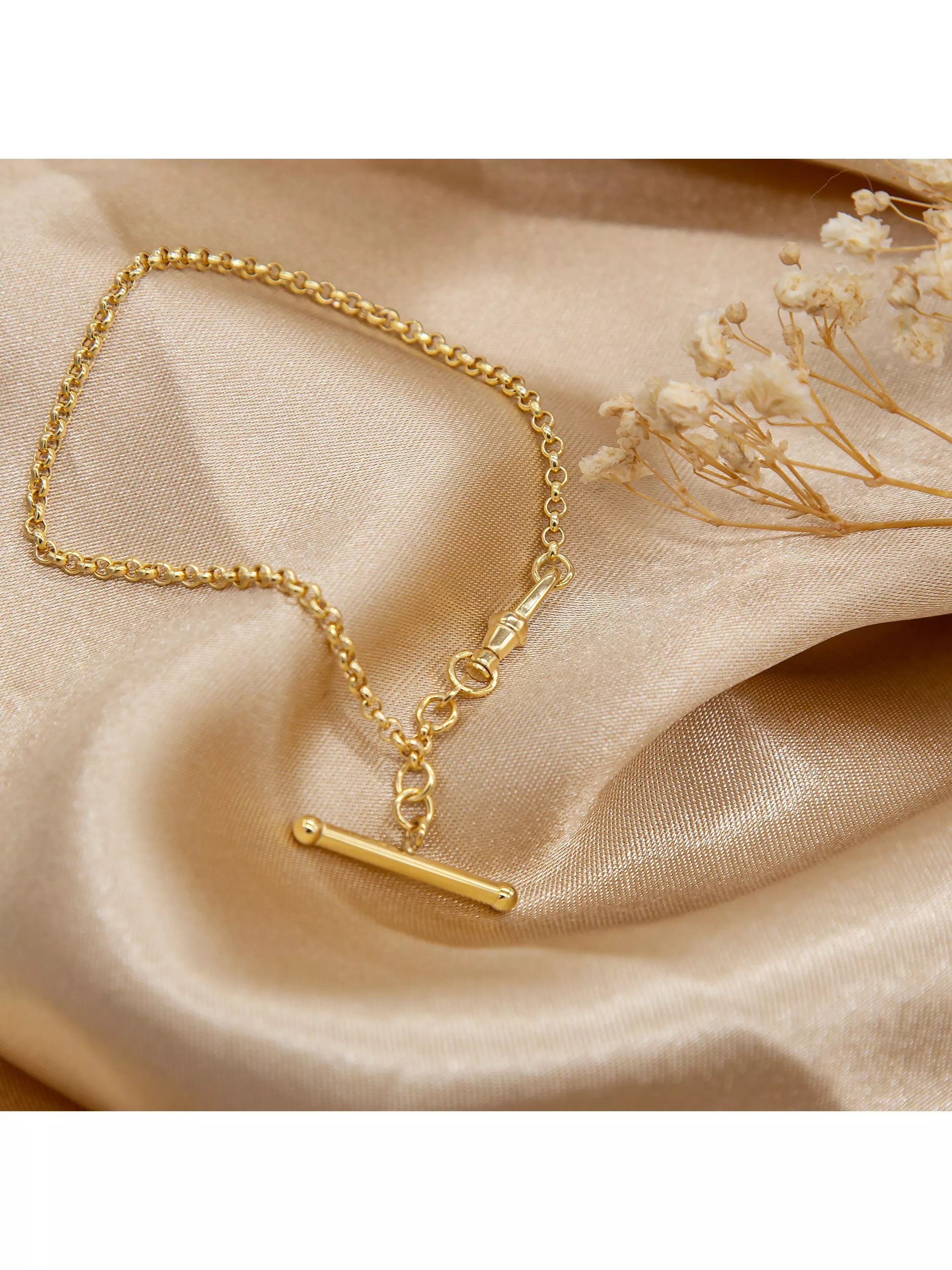 IBB 9ct gold T-bar belcher Albert bracelet, imported from the UK