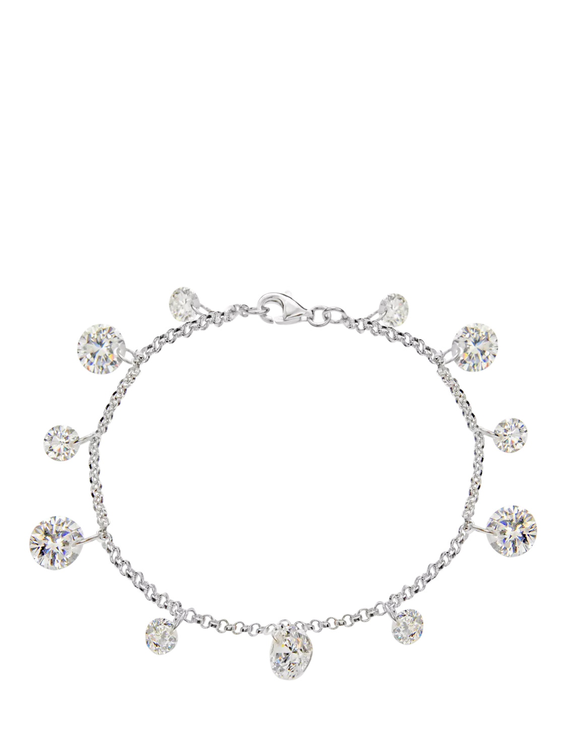 IBB sterling silver cubic zirconia drop charm bracelet, imported from the UK