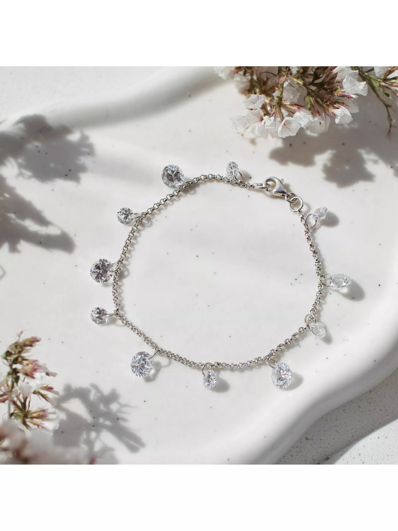 IBB sterling silver cubic zirconia drop charm bracelet, imported from the UK