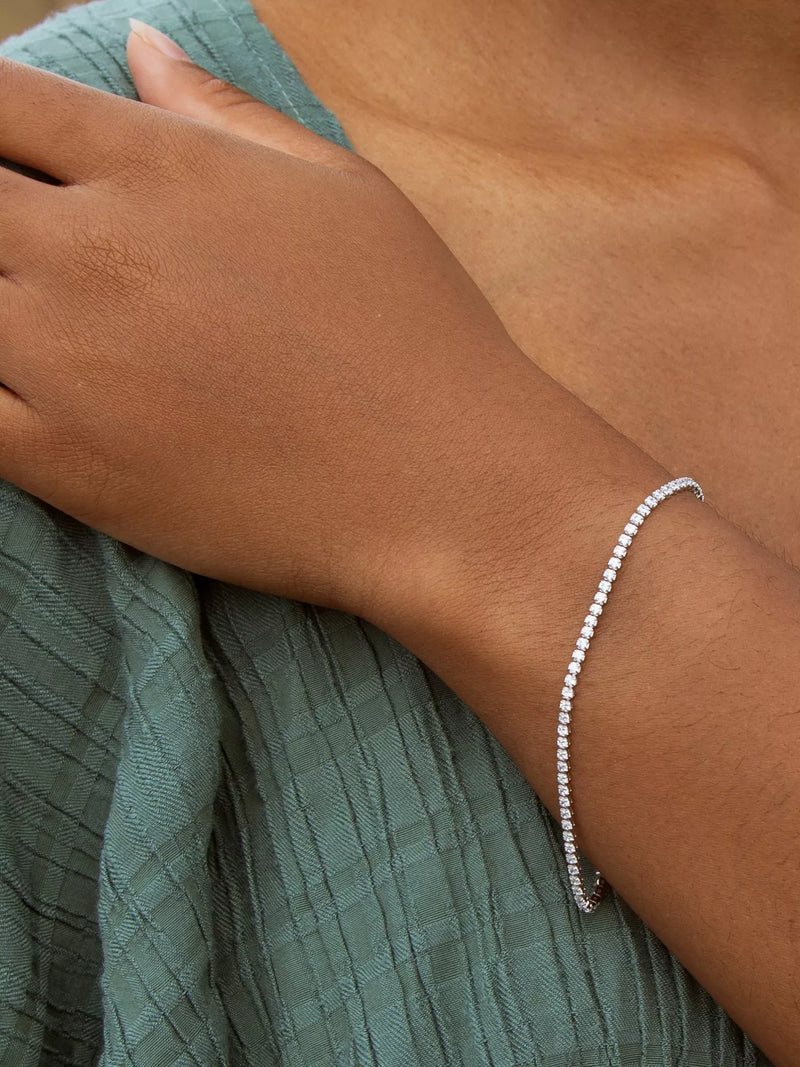 IBB 9ct white gold cubic zirconia flex tennis bracelet, UK version