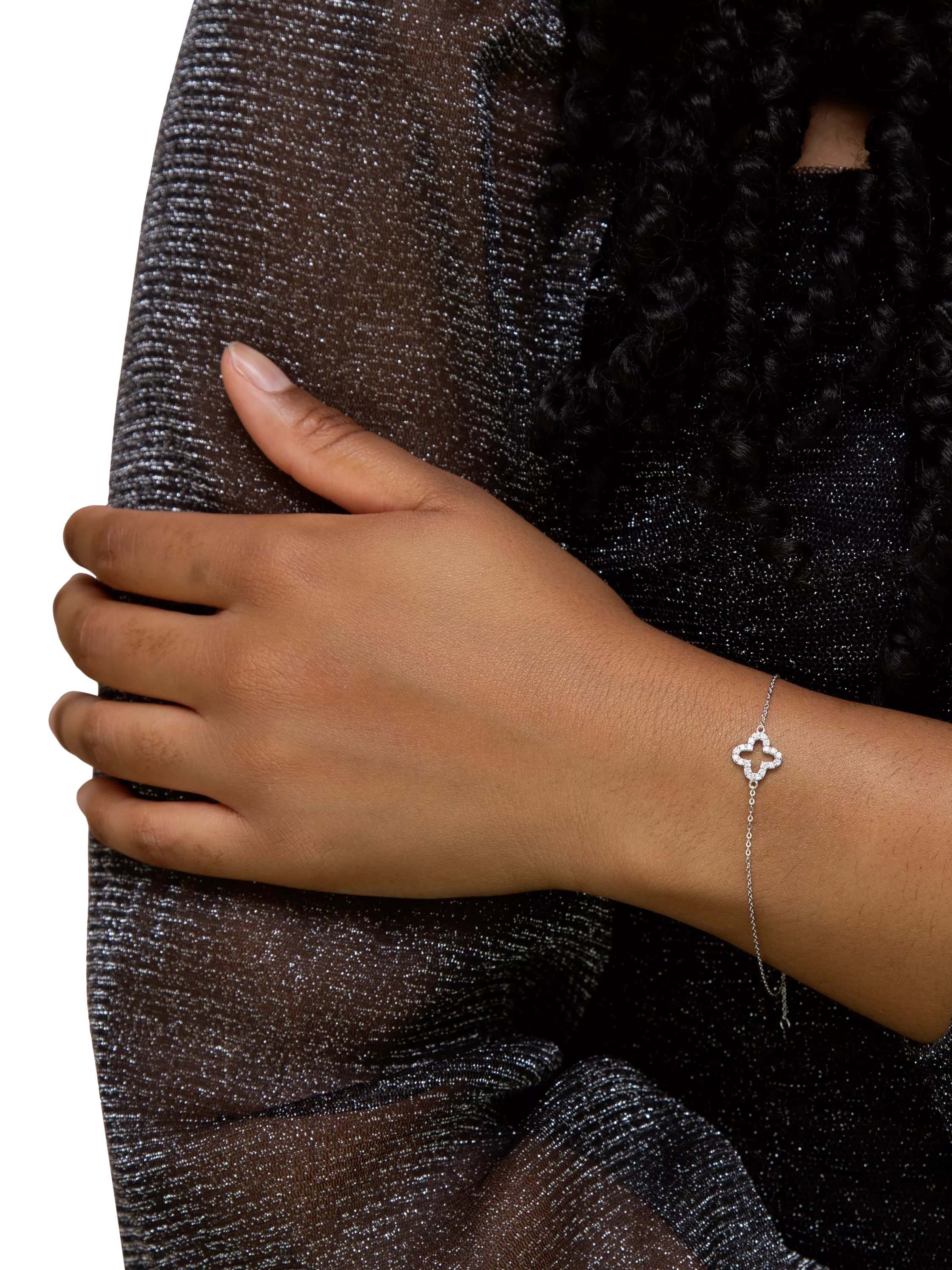 IBB 9ct white gold cubic zirconia petal bracelet (British brand)