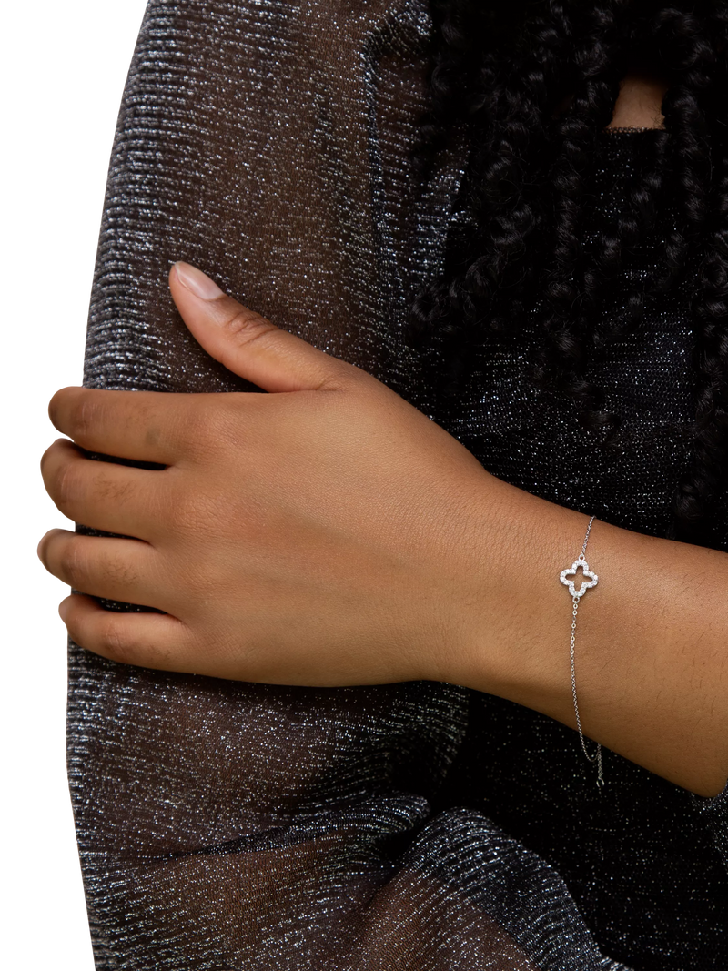 IBB 9ct white gold cubic zirconia petal bracelet (British brand)