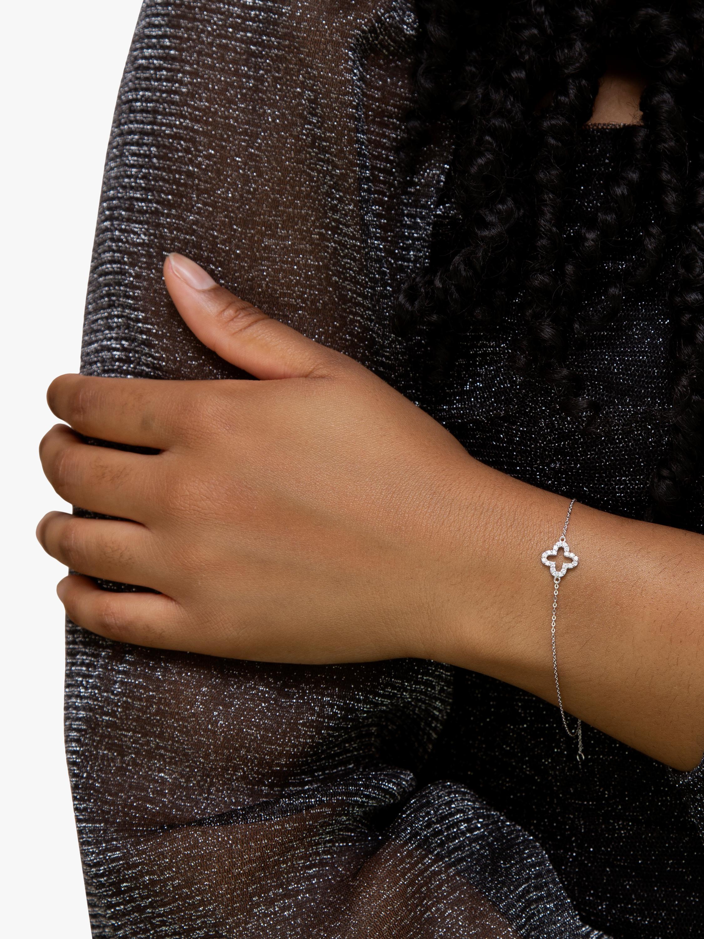 IBB 9ct white gold cubic zirconia petal bracelet (British brand)