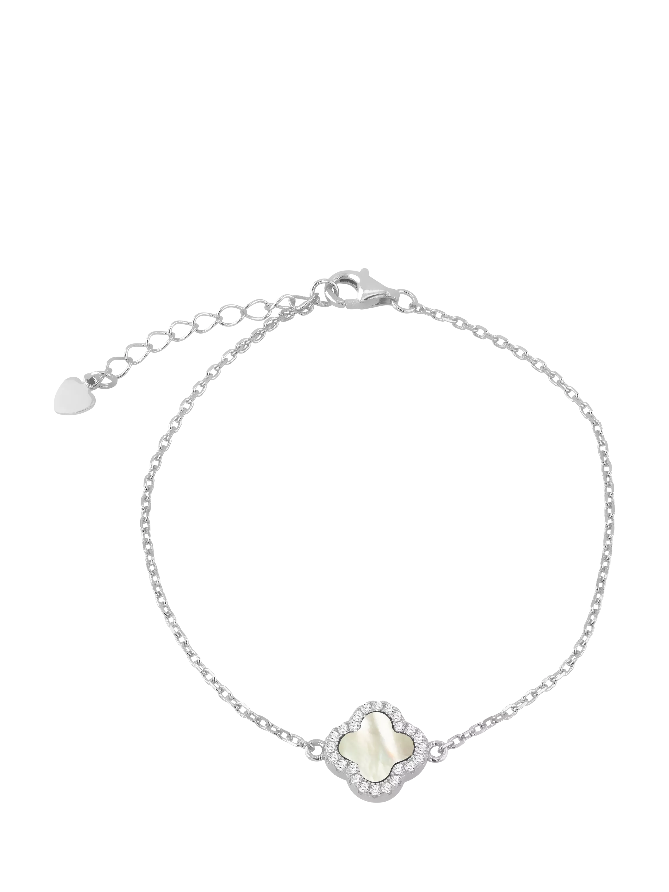 IBB Mother of Pearl Clover Bracelet rhodium plated sterling silver - British product