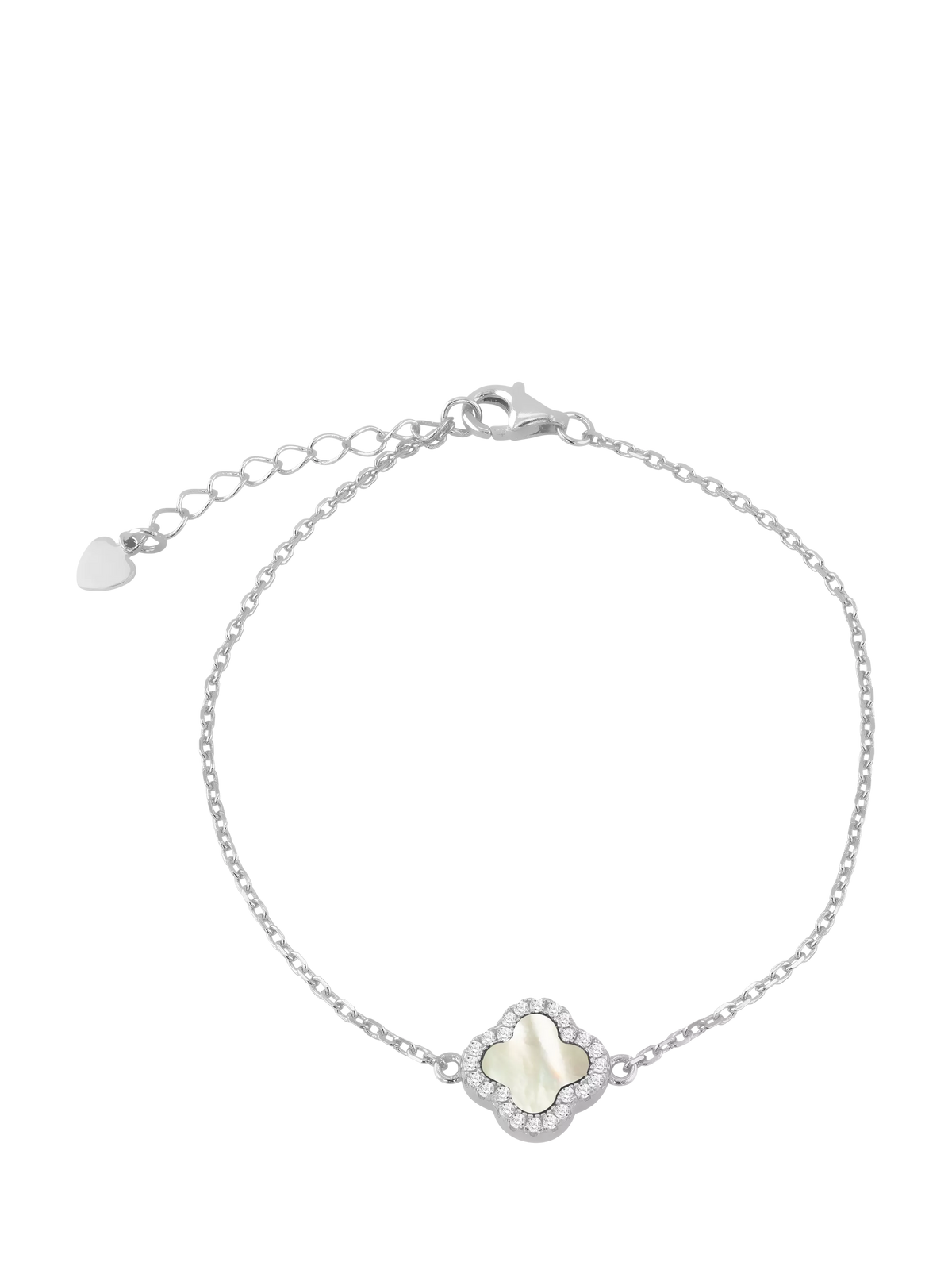 IBB Mother of Pearl Clover Bracelet rhodium plated sterling silver - British product